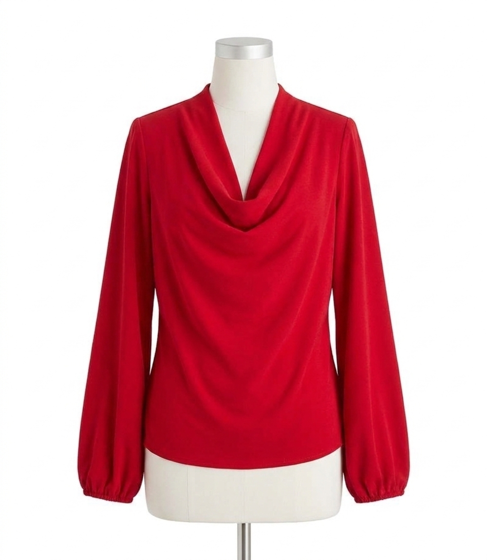 NEW KAREN KANE danna drape cowl neck top in red